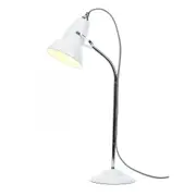 Hvid Anglepoise Duo bordlampe med sort-hvid ledning på et skrivebord